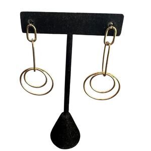 Geometric double drop gold tone interlocking paperclip dangle post earrings